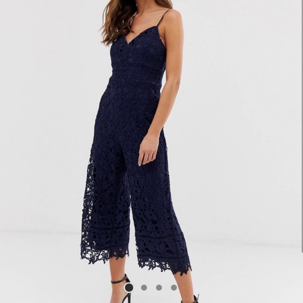 NWT ASOS Liquorish Jumper spaghetti strap, navy with dark navy lace